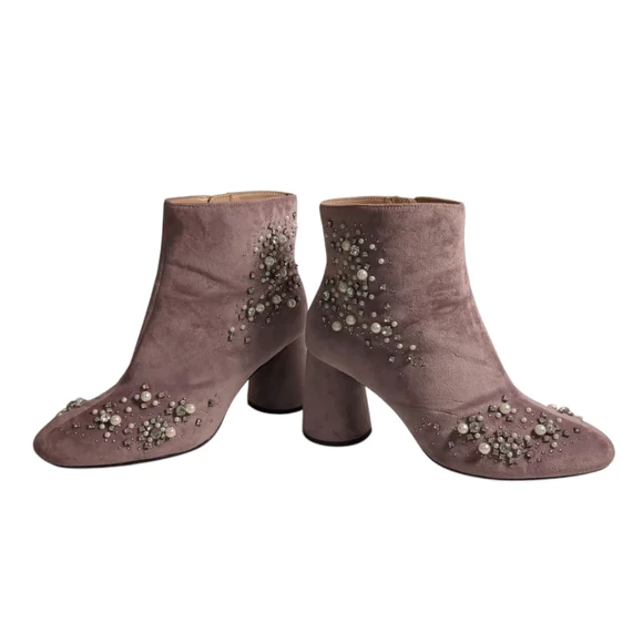 ZARA Pink Suede Jewel and Pearl Encrusted Boots Booties SZ 38 / US 7 - Picture 6 of 8